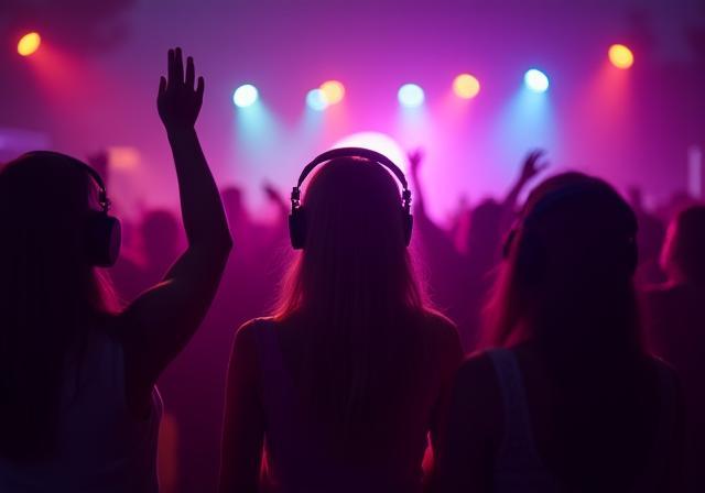 Friends enjoying a silent disco party